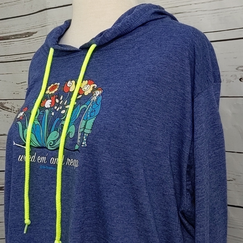 Weed 'Em & Reap Flower and Gardener Blue Long Sleeve Hooded Shirt 2XL - Picture 5 of 9